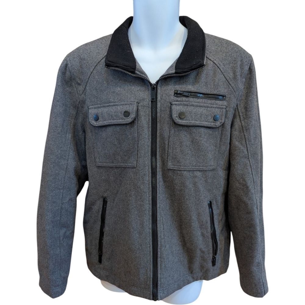 Guess Wool Blend Jacket In Charcoal Gray Size L